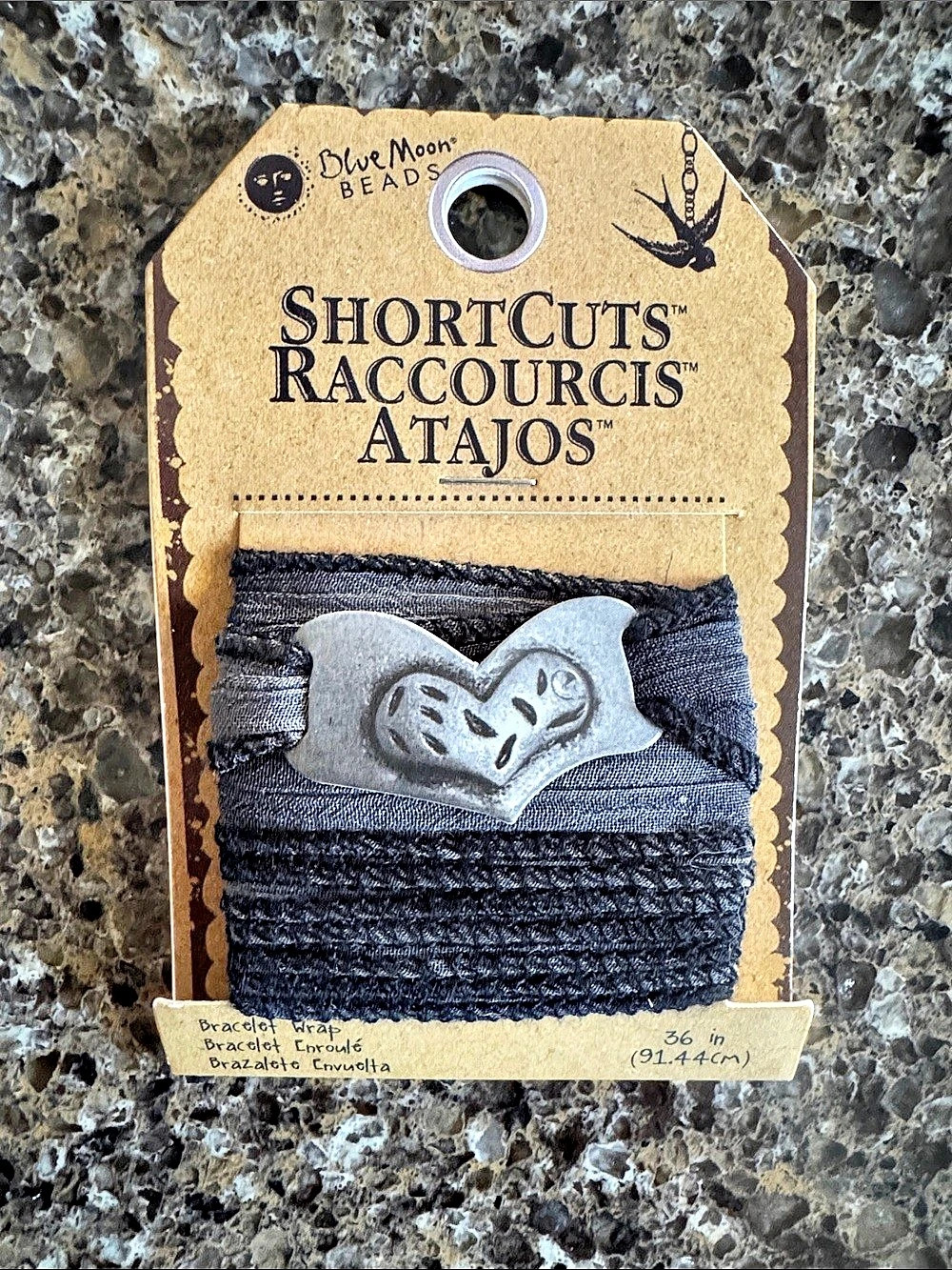 Blue Moon Beads Shortcut's Raccourcis Atajos Black & Gray Bracelet Wrap NWT